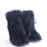 Bottes de neige mi-mollet en fourrure de renard véritable, moelleuses et luxueuses, à enfiler, doublure en coton confortable, chaudes pour l'automne/le printemps/l'hiver pour femmes