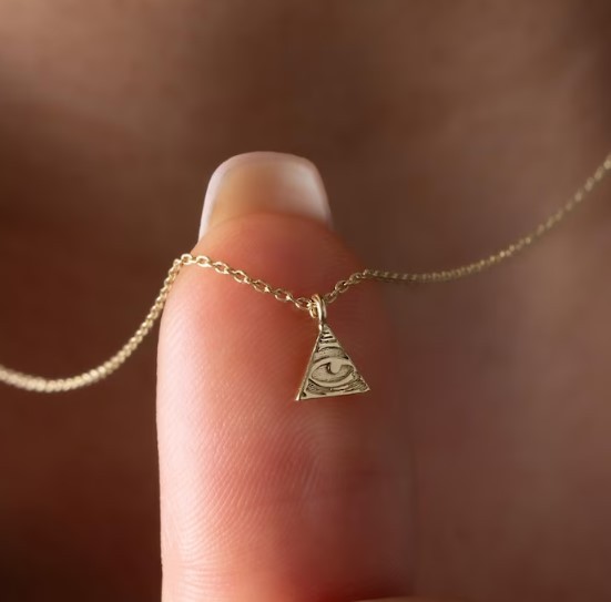 Collier Symbole Illuminati Avec œil Qui Voit Tout - Pendentif Zamak 3,5 Cm, Chaîne 60 Cm - Style ésotérique, Franc-maçonnerie - Unisexe - 9