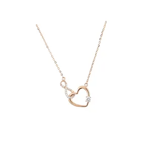 Wholesale new products Korean Necklace 925 Sterling Silver Rose Gold Love Heart Pendant Tassel Necklace light luxury Necklace