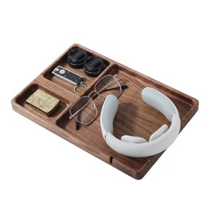 Wooden Desktop Organizer Tray With Compartments For Phone Glasses <b>Headphones</b> Storage Office Use - Product Image 2