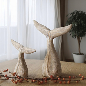 Solid Wood Whale Tail Ornament 2Pcs <b>Rustic</b> Home Decoration Craft For Living Room <b>Shelf</b> Display - Product Image 3