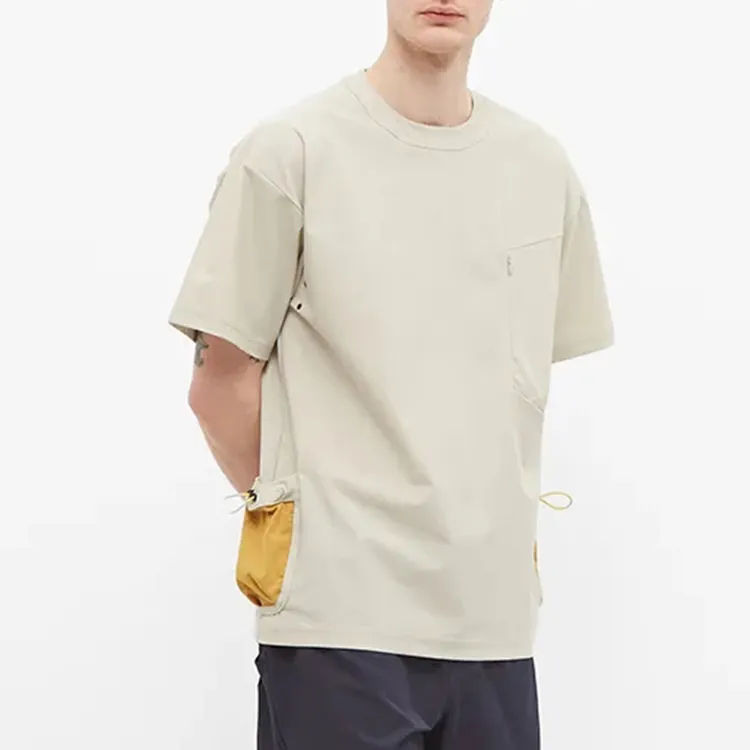 OEM Custom street style 76% Nylon 24% Spandex 2 patch mesh pockets cargo t shirt for men