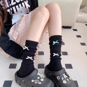 Black Bow Slouch <b>Socks</b> For Women Mid Calf Breathable Sweat Absorbing Youth Style Miu Inspired <b>Socks</b> - Product Image 1