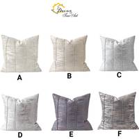 Housse de coussin décorative de luxe en jacquard 18 pouces, gris crème blanc, à rayures, avec fermeture éclair