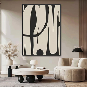 Dipinto su Tela Grande Dipinto a Mano in Stile Nordico Minimalista, Arte Astratta Geometrica in <span class=keywords><strong>Bianco</strong></span> <span class=keywords><strong>e</strong></span> <span class=keywords><strong>Nero</strong></span> <span class=keywords><strong>con</strong></span> <span class=keywords><strong>Cornice</strong></span>, Decorazione Murale in Stile Japandi - Product Image 1
