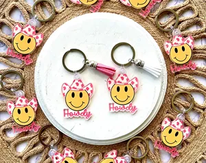 Móc chìa khóa cao bồi miền Tây howdy mặt cười Keychain