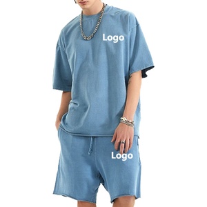 Conjunto de Camiseta de Verano 100% Algodón con Logotipo Personalizado, Traje de Dos Piezas, Pantalones Cortos, Color Sólido, Unisex, Conjunto Deportivo para Hombre - Product Image 3