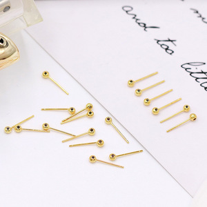 Postes para pendientes de plata de ley S925 y chapados en oro de 14K, con cuentas redondas, para la fabricación de pendientes, componentes para la creación de joyería. - Product Image 2