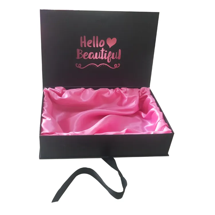 Custom luxury hair gift storage boxes ribbon closure virgin silk bundle hair packaging with logo
