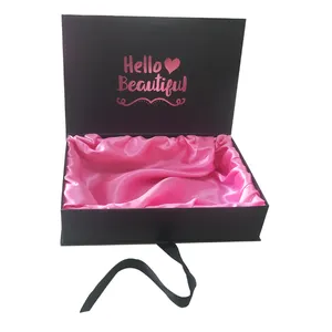 Custom Luxury Hair Gift Storage Boxes Ribbon Closure Virgin Silk Bundle Hair Packaging With Logo