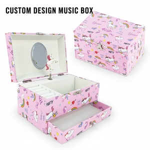 Boîte à musique personnalisée Yiyu ou <span class=keywords><strong>carrousel</strong></span>, boîte à bijoux musicale personnalisée avec tiroir et fente pour bague, design licorne, vente <span class=keywords><strong>en</strong></span> gros OEM, cadeau - Product Image 1