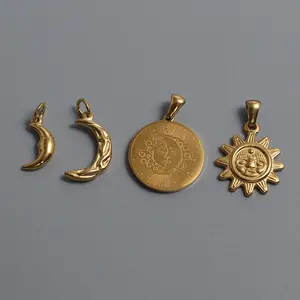 Français Vintage antique romain egypte pendentif en acier inoxydable irrégulier géométrique or pendentif collier soleil lune pièce bricolage pendentif