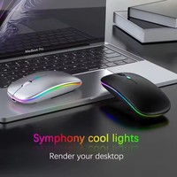 Mouse optik BT nirkabel lampu latar LED RGB senyap, Mouse optik isi ulang daya untuk penggunaan PC Laptop