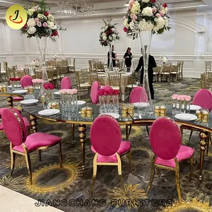 Edding party-mesa de recepción popular, mesa de comedor con forma de media luna de cristal blanco para eventos