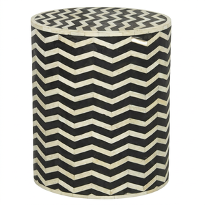 Table d'appoint en bois artisanale avec incrustation d'os motif chevron, meuble décoratif pour salon et chambre à coucher, style moderne - Product Image 1
