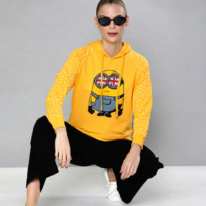 Sudadera Casual con Capucha para Mujer, Color Amarillo, Manga Larga, 100% Algodón, Tejido de Punto, Estampado de Letras en la Parte Delantera, Corte Regular - Product Image 1