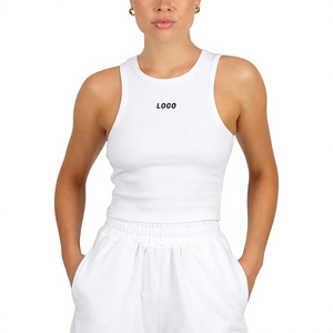 <b>White</b> Ribbed Knit Tank <b>Top</b> Women Crew Neck Sleeveless Solid Vintage Breathable Minimalist Casual Summer Custom Logo Front - Product Image 3