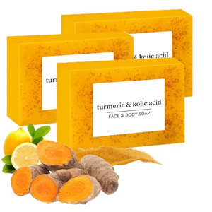 Savon naturel au curcuma et à l'acide kojique pour éclaircir la peau, éliminer les taches brunes, savon nettoyant pour le visage et le corps bio - Product Image 1