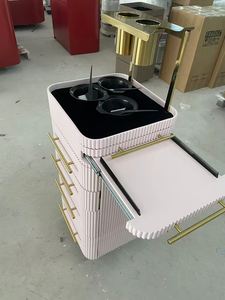 Chariot de Salon de Luxe Moderne en MDF Crème avec Tiroirs Cannelés, Support pour Sèche-Cheveux et Plateau Extensible pour Station de Coiffure et Esthétique - Product Image 6