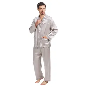 Wholesale 22momme Silver Grey Silk pajama Set High Quality Men's Silk Sleepwear Soft Silk Pajamas for men