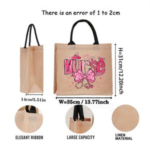 Sac de plage en toile personnalisé grand format avec motif nœud coquette infirmière Saint-Valentin, sac fourre-tout monogrammé cadeau pour femme - Product Image 2