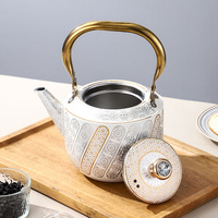 Bouilloire et théière en acier inoxydable écologiques avec couvercle, motif floral gaufré résistant à la chaleur, pour usage domestique, capacité 1,2L-2L