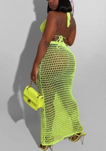 Just Arrivals STOCK 2Colors <strong>Crochet</strong> Dress Knitted Two Pieces Beachwear Triangle Top <strong>Long</strong> Beach <strong>Skirt</strong> - Product Image 3