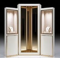 Vitrine à bijoux GZowin de luxe en or blanc, sur mesure, en acrylique et bois, avec éclairage LED, durable, haut de gamme, pour bijoux et montres