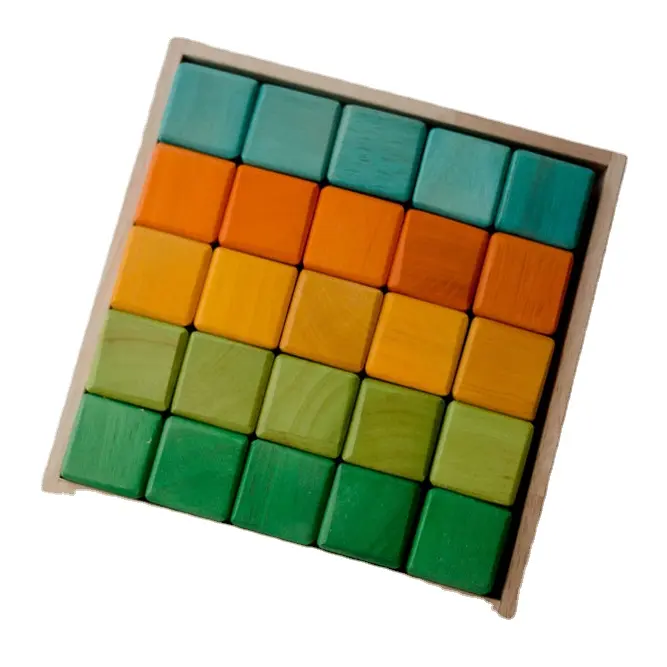 カラフルなブロックが付いている無毒のおもちゃの木箱創造的な火花の想像力25個の色付きの木のブロックセット