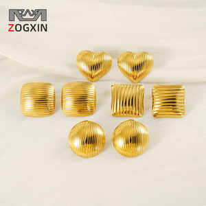 Zogxin Geometric Stud Earrings Gold Plated Wave Design For Women Fashion Jewelry Stainless Steel Earrings - Product Image 1