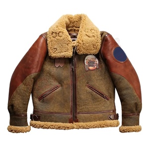 Veste en cuir de vache et de mouton américaine épaisse décontractée à col en fourrure de style européen américain pour homme, chaude pour l'hiver - Product Image 6