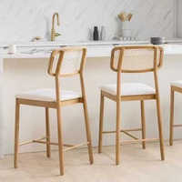 Chaise en bois MORE DESIGN pour café, restaurant, bar, cuisine, avec coussin blanc et accoudoirs, pour comptoir haut