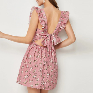Questo vestito da donna senza maniche con collo quadrato estivo rivela la parte posteriore con un fiocco che disegna un vestito estivo premuroso - Product Image 3
