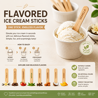 Bâtonnets de crème glacée aromatisés, saveur fraise sucrée, produit en bois jetable.