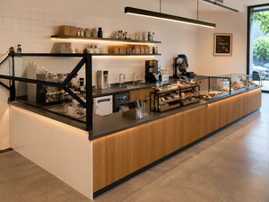 Diseño Moderno de Cafetería Comunitaria, Barra de Café de Madera Personalizada, Mostrador para Estación de Café, Estaciones de Café Profesionales, Expositor para Tienda de Café - Product Image 1
