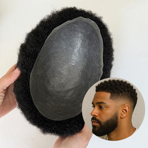 Hoge kwaliteit Indiaas mensenhaar Afro haarstuk pruik krullend haarprothese 2mm diepzwart poly skin PU basis injectie haar toupet voor mannen - Product Image 1