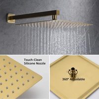 Ensemble de robinetterie de douche murale moderne en laiton brossé doré non revêtu, avec cartouche céramique, barre coulissante et système de pulvérisation pluie pour salle de bain