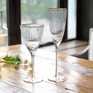 Hot Selling Goud Zilver Omrande Custom Gepersonaliseerde Streep Drinken Servies Wijn Glas Set