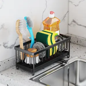 厨房水槽用海绵盒支架不锈钢防锈餐具海绵组织器，带分隔皂碟分配器