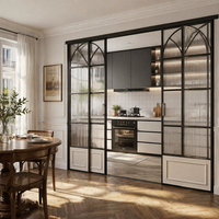 Porte coulissante en verre à 4 panneaux avec cadre en alliage d'aluminium de style rétro français, insonorisée, étanche, avec rail au sol, pour cuisine et balcon