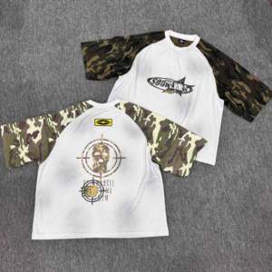 T-shirt mimetica da uomo in cotone pesante con stampa grafica mimetica, prodotta da OEM. - Product Image 3