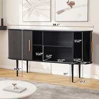Buffet à plateaux cannelés avec rangement et portes coulissantes, console en bois de style moderne du milieu du siècle |   Usine Homex_BSCI