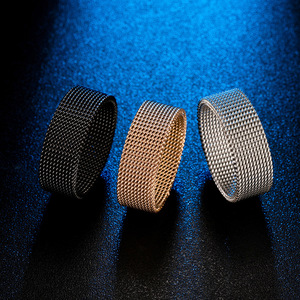 yunnique style minimalist deformable checkered mesh <b>ring</b>, 8mm <b>titanium</b> steel <b>ring</b>, unisex high-quality fashion jewe - Product Image 2