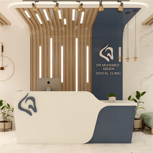 Bancone Reception per Clinica Dentale in Pietra Solid Surface Grigia, Nuovo Design Moderno <span class=keywords><strong>2026</strong></span>, Vendita Calda, Colore Bianco - Product Image 1