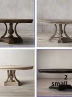 Ensemble de table à manger circulaire en bois massif de chêne français de style américain et européen, aspect antique vintage, meubles pour la maison