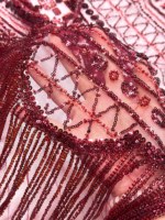 Tissu en maille brodé de perles à rayures horizontales 2026 avec franges perlées pour la confection de robes de soirée