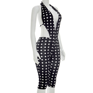 Viviblook C26JP124 Nuevo mono de verano para mujer con estampado de lunares, sexy, sin mangas, con cuello halter y espalda descubierta, mono de una pieza - Product Image 4