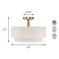 Lampu Plafon Semi Flush Mount dengan Kap Lampu Kain, Lampu Plafon LED Modern untuk Lorong, Kamar Tidur, dan Ruang Tamu