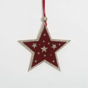 Pionier-Anstrengung hölzernes hängendes Weihnachtsschmuck, roter Glockenbaum und Stern, 2 Ässchen Weihnachtsdekoration