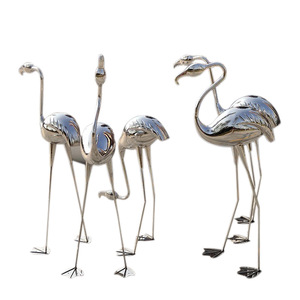 Sculpture de flamant rose en acier inoxydable, finition miroir, décoration artistique pour l'extérieur, à poser au sol - Product Image 5